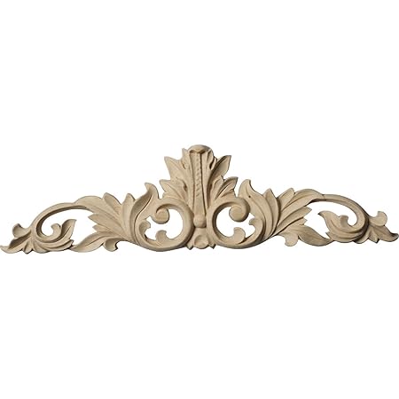 Ekena Millwork ONL12X03X01LFCH Small Green Leaf Center with Scrolls, 12 1/4-Inch x 3 1/4-Inch x 1/4-Inch, Cherry