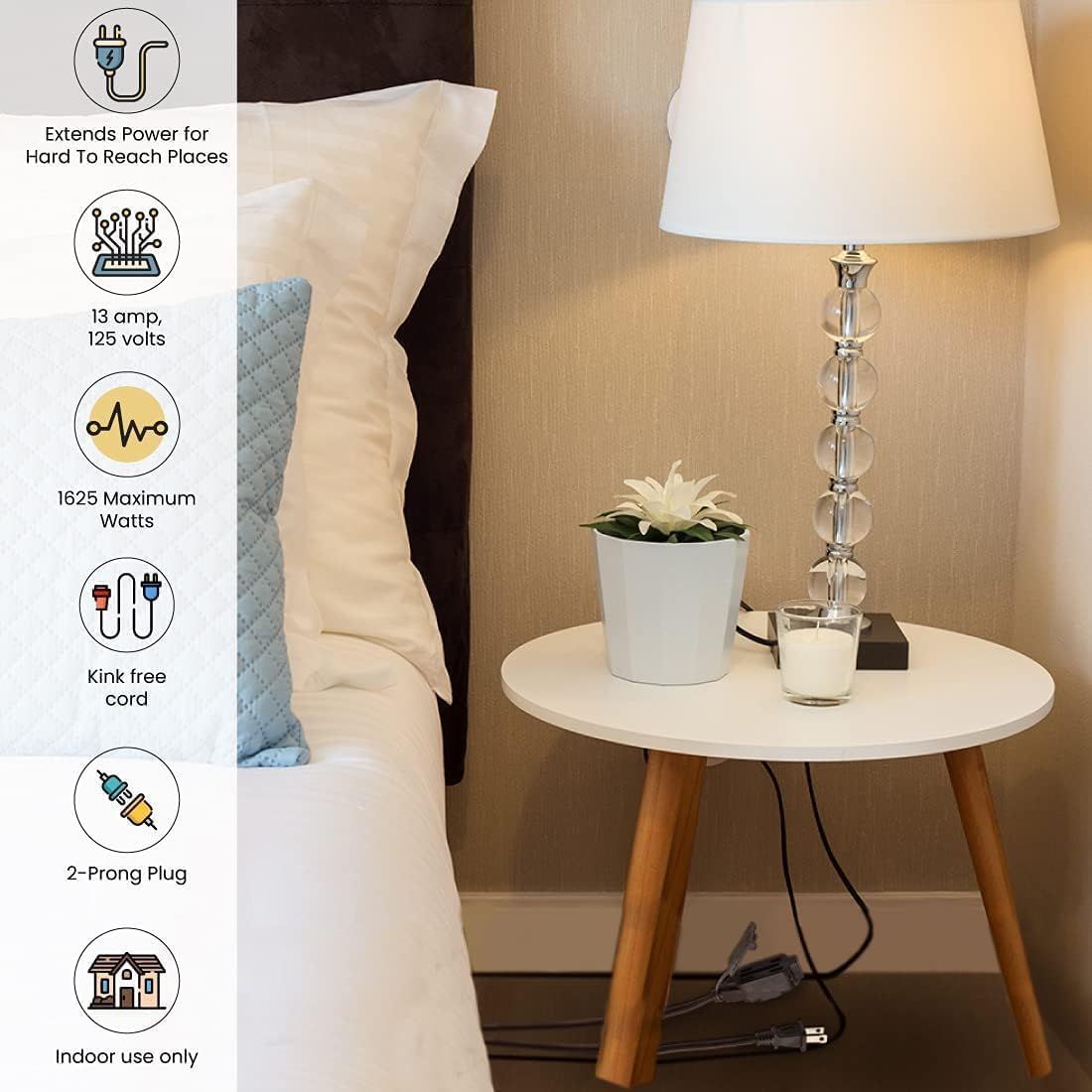 GoGreen Power Inc. (G-24815-5) 16/2 15' Household Extension Cord, 3 Outlets, Brown, 15ft, 5 Pack