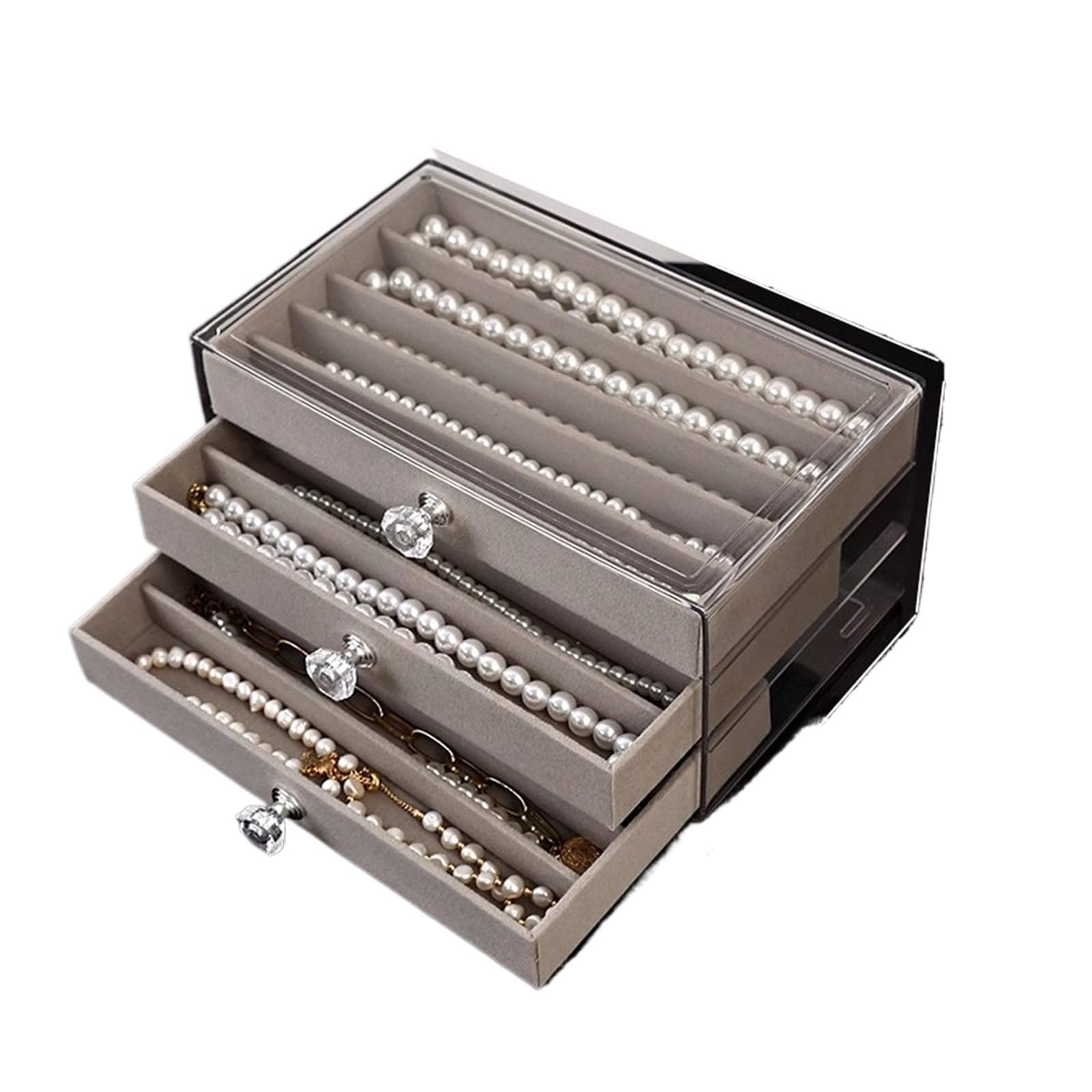 Boîte de rangement pour collier écrin gris à tiroirs pour présentation