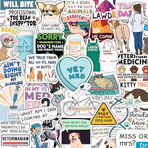 100Pcs Veterinary Stickers for Water Bottle - Funny Vet Stickers and Decals - Funny Veterinary Gifts Party Supplies & Decorations - Vet Tech Gifts for Women & Men