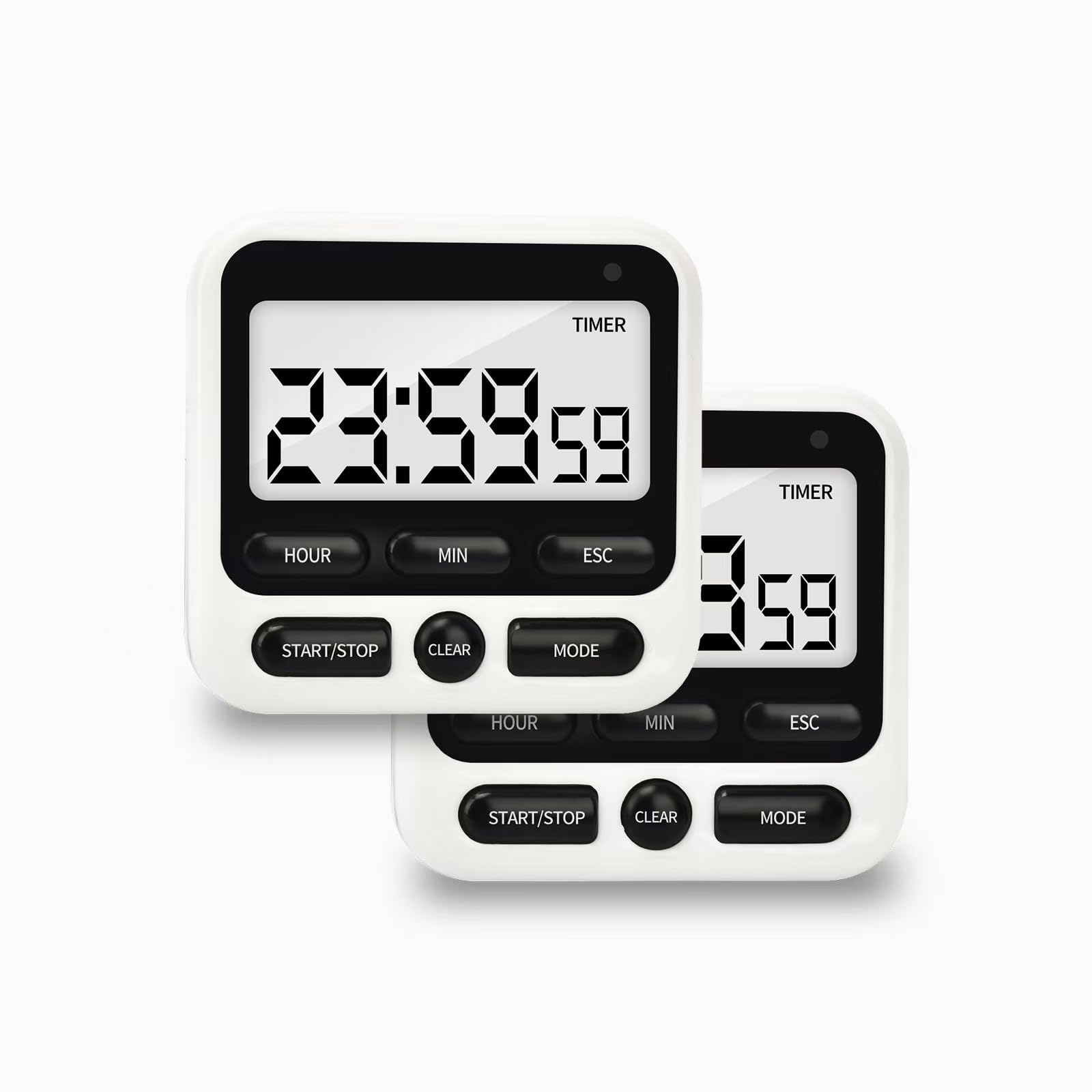 2 Pack Digital Kitchen Timer NKOVE 24 Hour Clock and Alarm Function with Silent or Alarm Manual Switching Count UP or Down and Memory Function Black