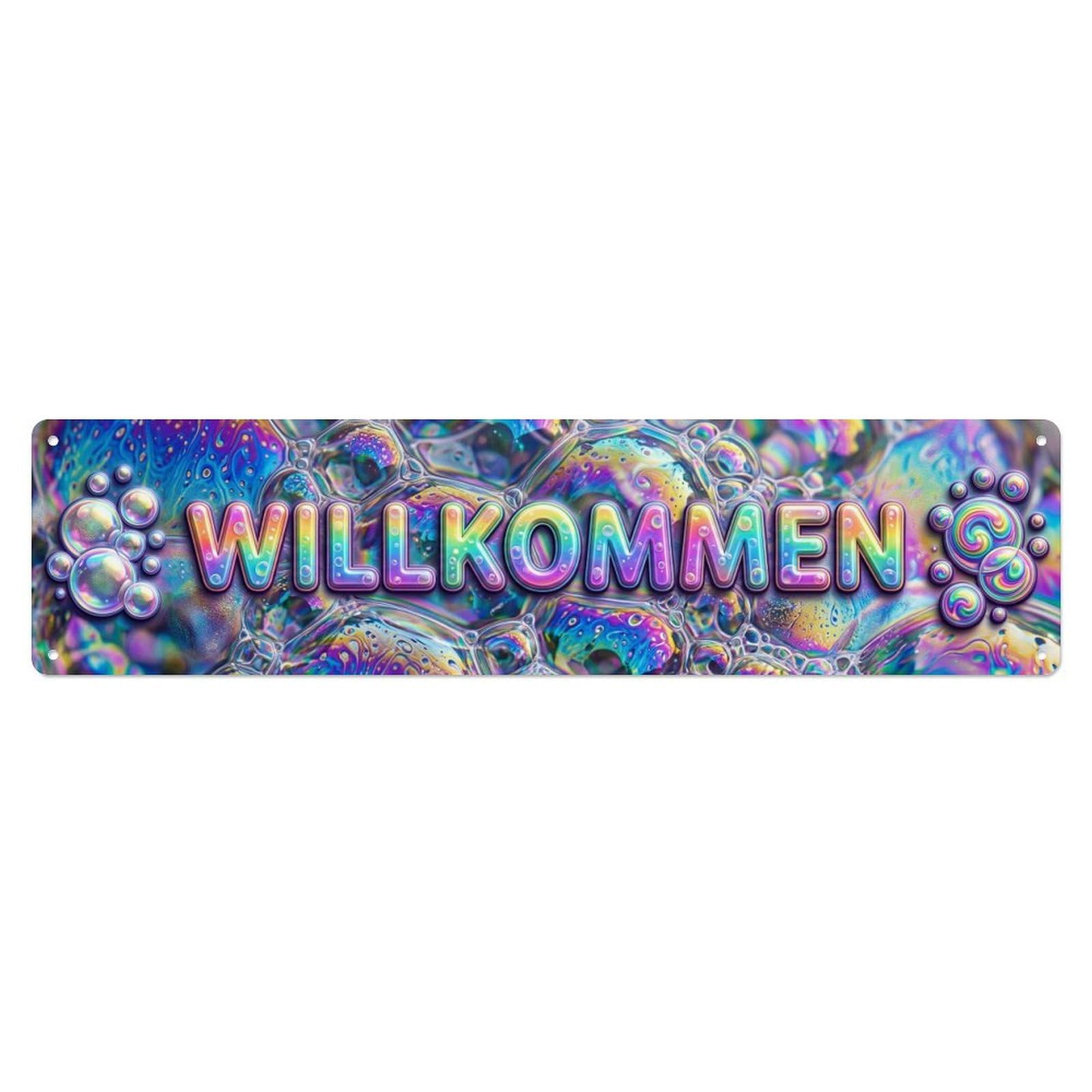 Iridescent Soap Bubble Rainbow Welcome Metal Tin Sign