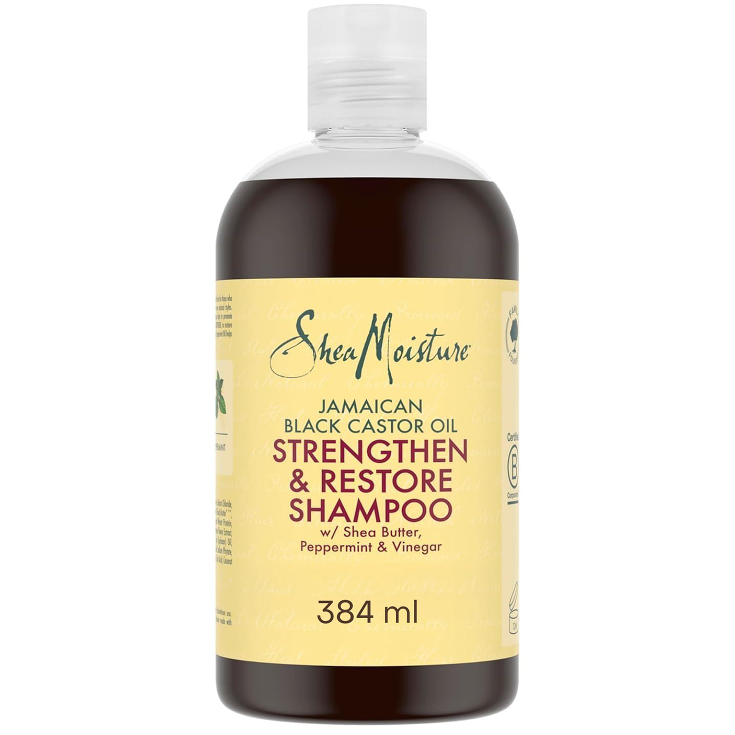 SheaMoisture Strengthen & Restore - Shampooing Doux - Sans Sulfate à l’Huile de Ricin Noir de Jamaïque et au Beurre de Karité - Pour Cheveux Abîmés ou Traités Chimiquement - 1 x 384 ml