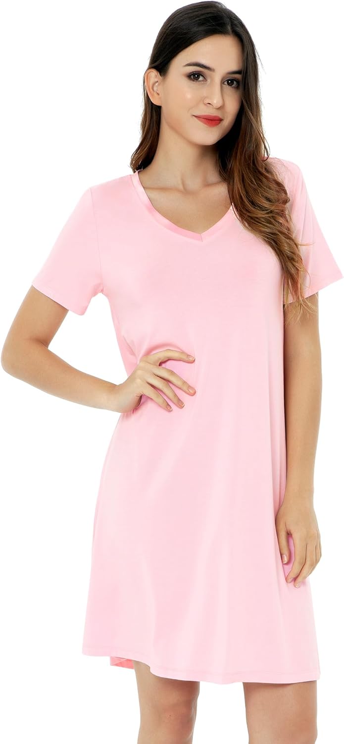 NACHILA Nightgowns for Women-Viscose Made from Bamboo, Soft Sleepshirts Short Sleeve Nightshirts Loose Sleepwear