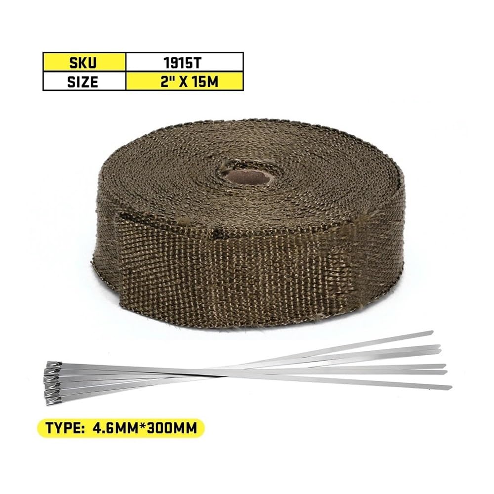 Zestaw termoizolacyjny do owijania spalin motocykla o szerokości 5 cm 5 M/10 M/15 M/20 M taśma termoizolacyjna z opaskami ze stali nierdzewnej(5x15 Titanium)
