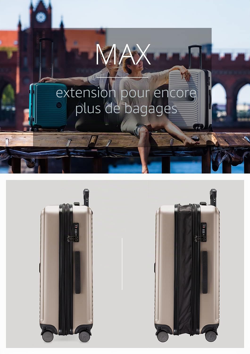 Hauptstadtkoffer - Mitte - Grande Valise Rigide, Trolley, Valise, TSA, 4 roulettes, Bagage en soute avec Extension de Volume de 8 cm, 77 cm, 130 litres, Champagne