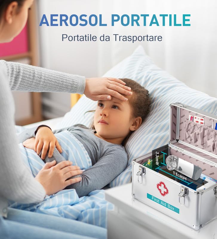 Aerosol, Aerosol Portatile Silenzioso Per Adulti e Bambini, USB-C Ricaricabile Aerosol Ultrasuoni con 2 Maschere e Boccaglio, Macchina Aerosol per Viaggi e Uso Domestico