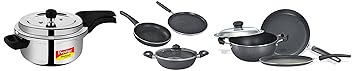 Prestige Svachh Deluxe Alpha 3.0ltr Outer Lid Pressure Cooker & Select Plus Residue Free Non-Stick , 3-Pieces & Deluxe Granite s with 1 Glass Lid - 3pcs