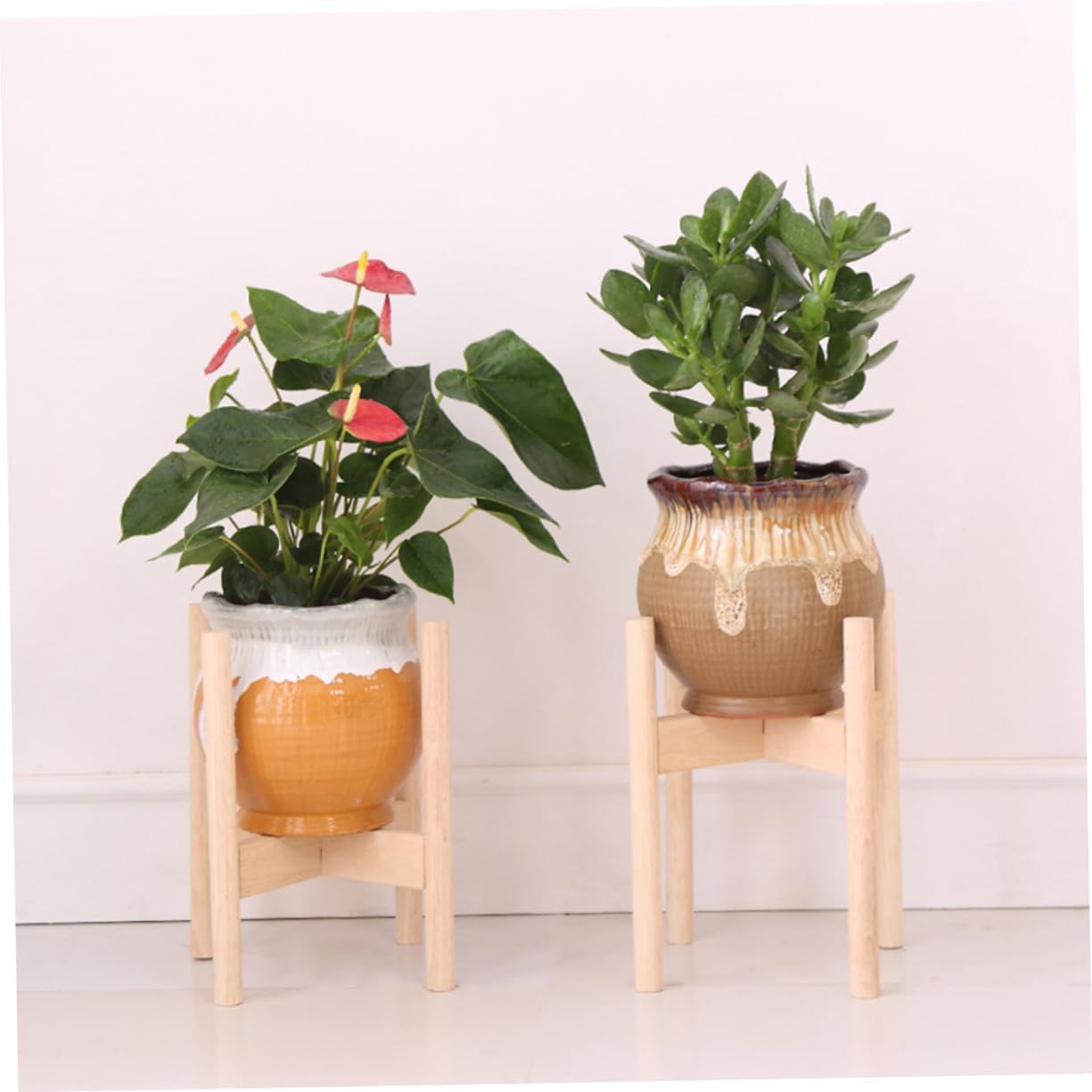 Simple Wooden Flower Pot Rack Easy to Use Indoor Hanging Plant Stand Home Decor