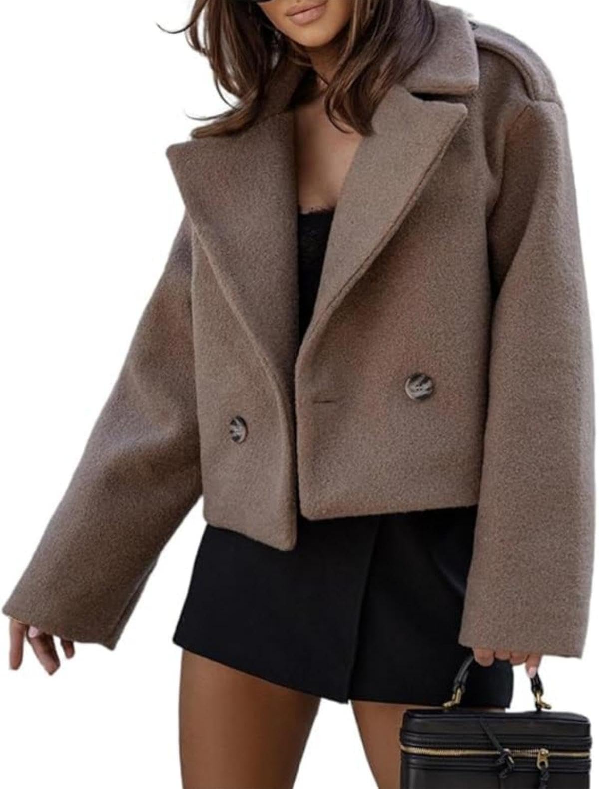 xxxiticat Womens Wolle Mischung Cropped Trench Mantel Herbst Winter Erbsen Mantel Doppelt Breasted Blazer Jacken Mode Mantel
