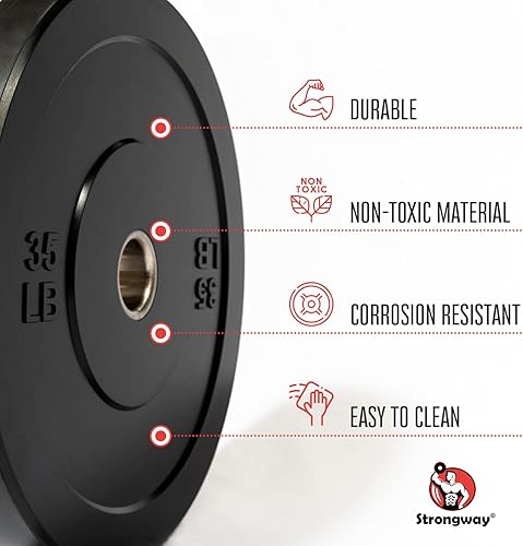 Miniatura 3 de Strongway Discos olímpicos de peso para parachoques (10 libras, 15 libras, 25 libras, 35 libras, 45 libras) discos para barra de pesas  agujero de 2