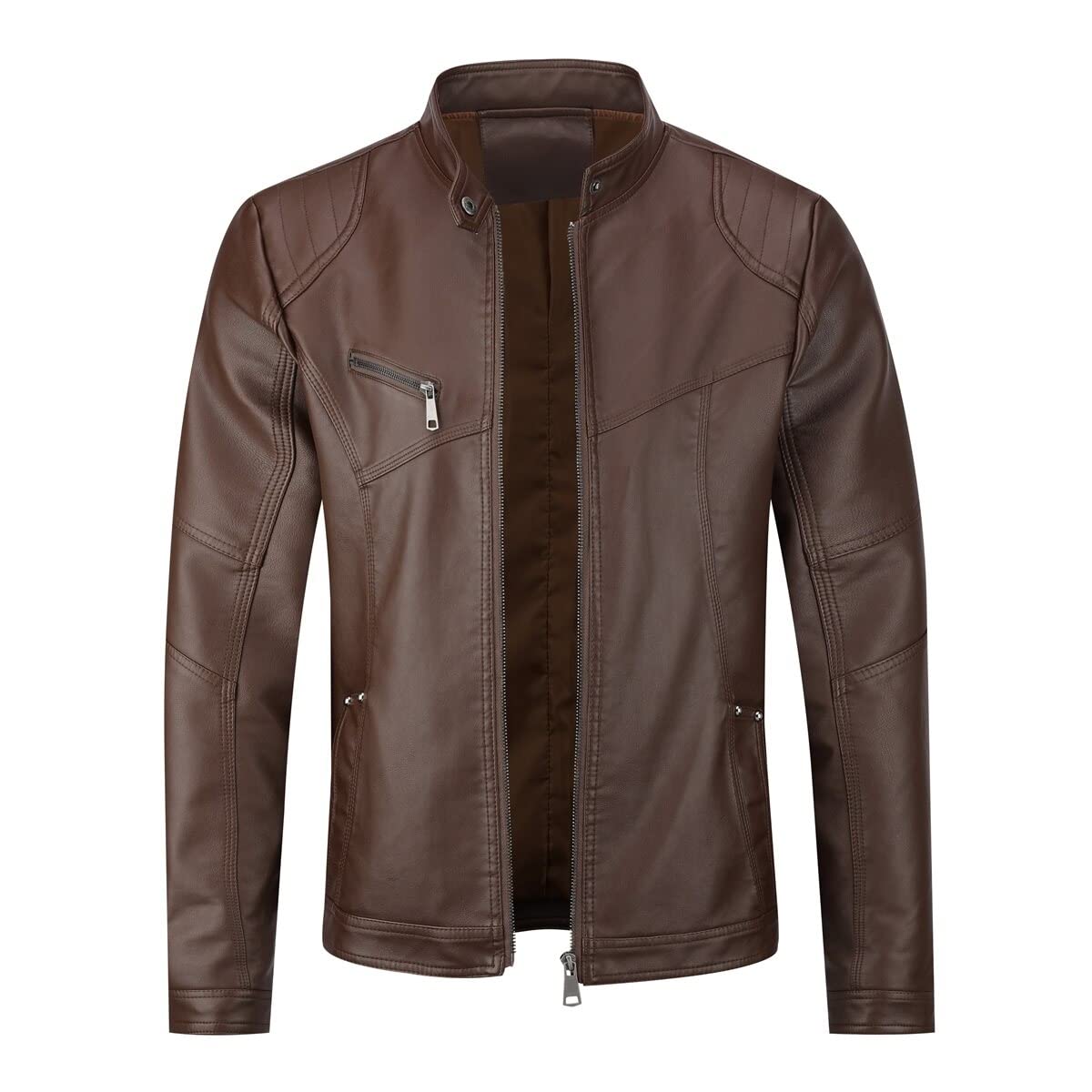 Allthemen Giacca in Pelle da Uomo PU Casual Tinata Unita Jacket da Motociclista Casual Giacca a Vento