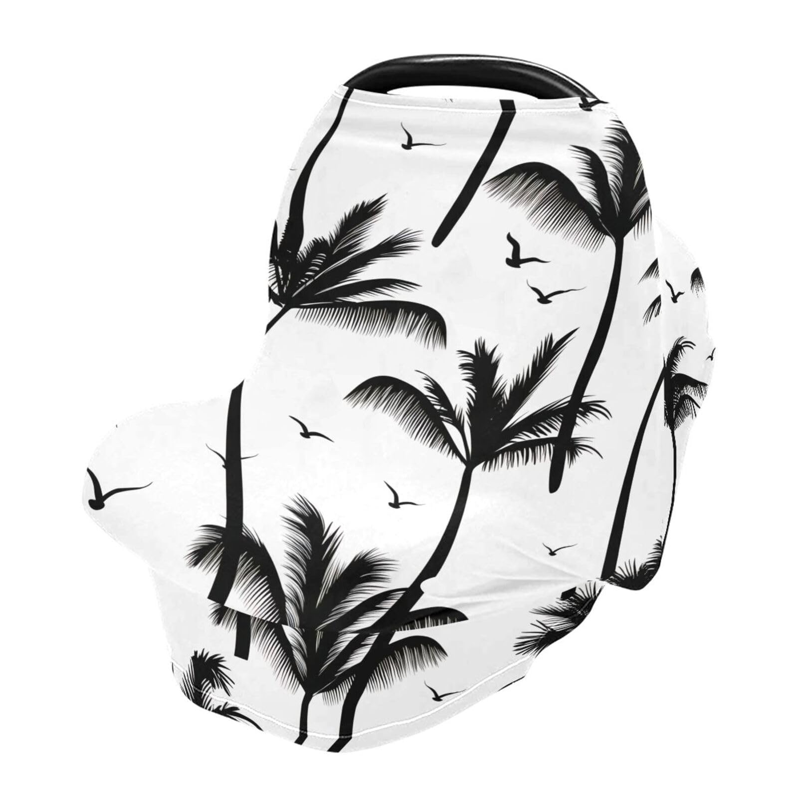 Nesatuwa Baby Car Seat Cover Black Palms Birds Breastfeeding Covers Stretchy Breathable Multi-Use Cover Carseat Canopy for Girls and Boys