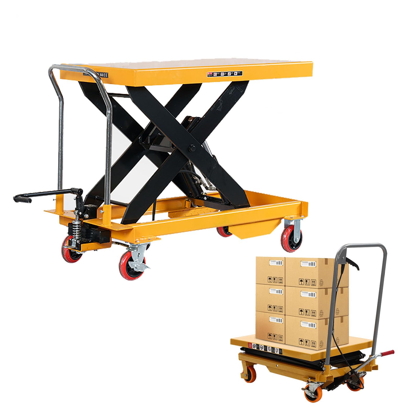 Elevador Hidráulico de Tijera, Mesa Elevadora Manual, Carro de Plataforma Móvil, Plataforma Elevadora para Motocicletas, para Taller y Almacén,2000kg