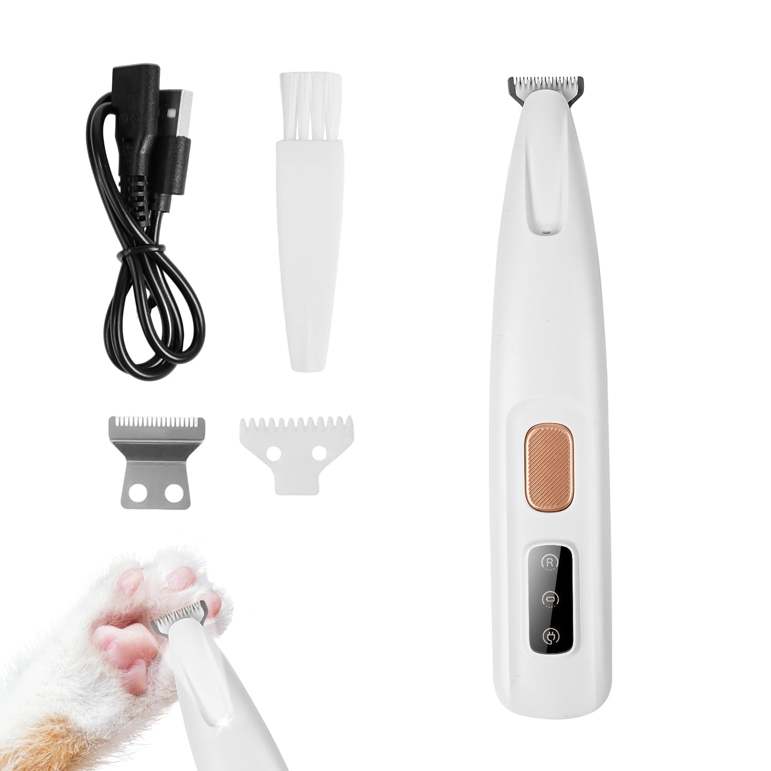 Haustierhaarschneider mit LED Licht,PawTrim Pro Super ruhig,Kabellos Haustier Rasierer Mit USB,IPX5 Wasserdichter,Wiederaufladbar Pfotentrimmer,für Reparatur Hund, Katze,Füße,Ohren,Gesicht,Körper
