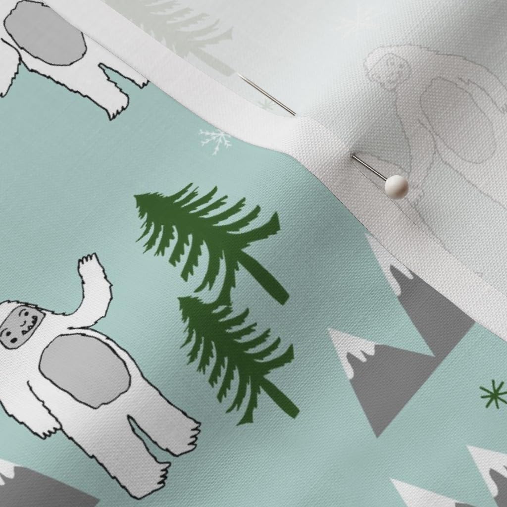 Spoonflower Fabric - Christmas Winter Snow Snowman Mountains Bigfoot Printed on Petal Signature Cotton Fabric by The Yard - Sewing Quilting Apparel Crafts Decor