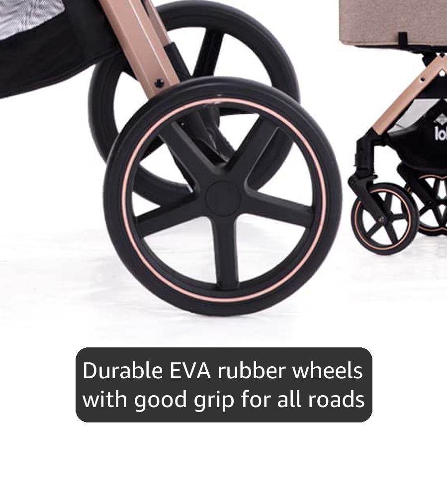 2-in-1 Baby Stroller - Folding Infant Newborn Pram Stroller with Reversible Seat - Toddler Strollers for 0-36 Months Old Babies (Beige)