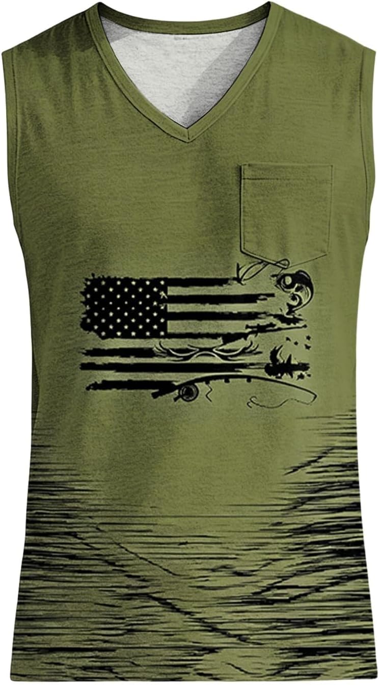 4th of July Tank Top Men Summer American Flag Graphic Tops Patriotic Clothes Plus Size V Neck Sleeveless Tee Shirts