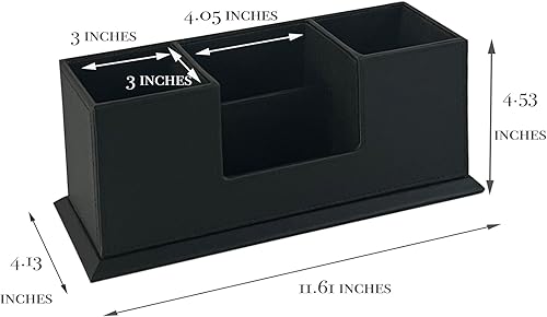 Miniatura 2 de UnionBasic - Organizador de escritorio de cuero sintético con 4 compartimentos, para tarjetas, bolígrafos, lápices, teléfonos celulares, suministros