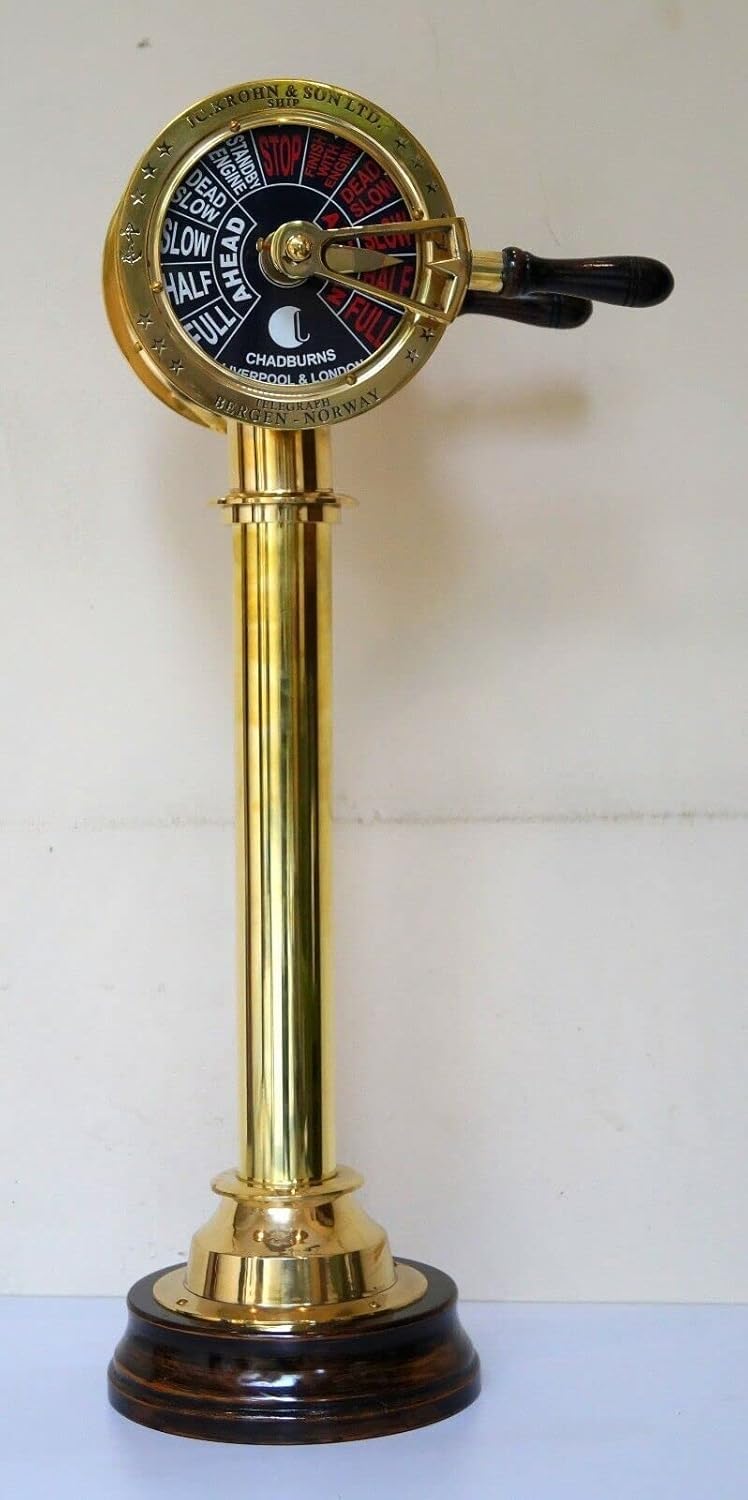 Brass Ship Engine Order Telegraph 30" Wooden Base Maritime Nautical Collectible Decorative Gifts