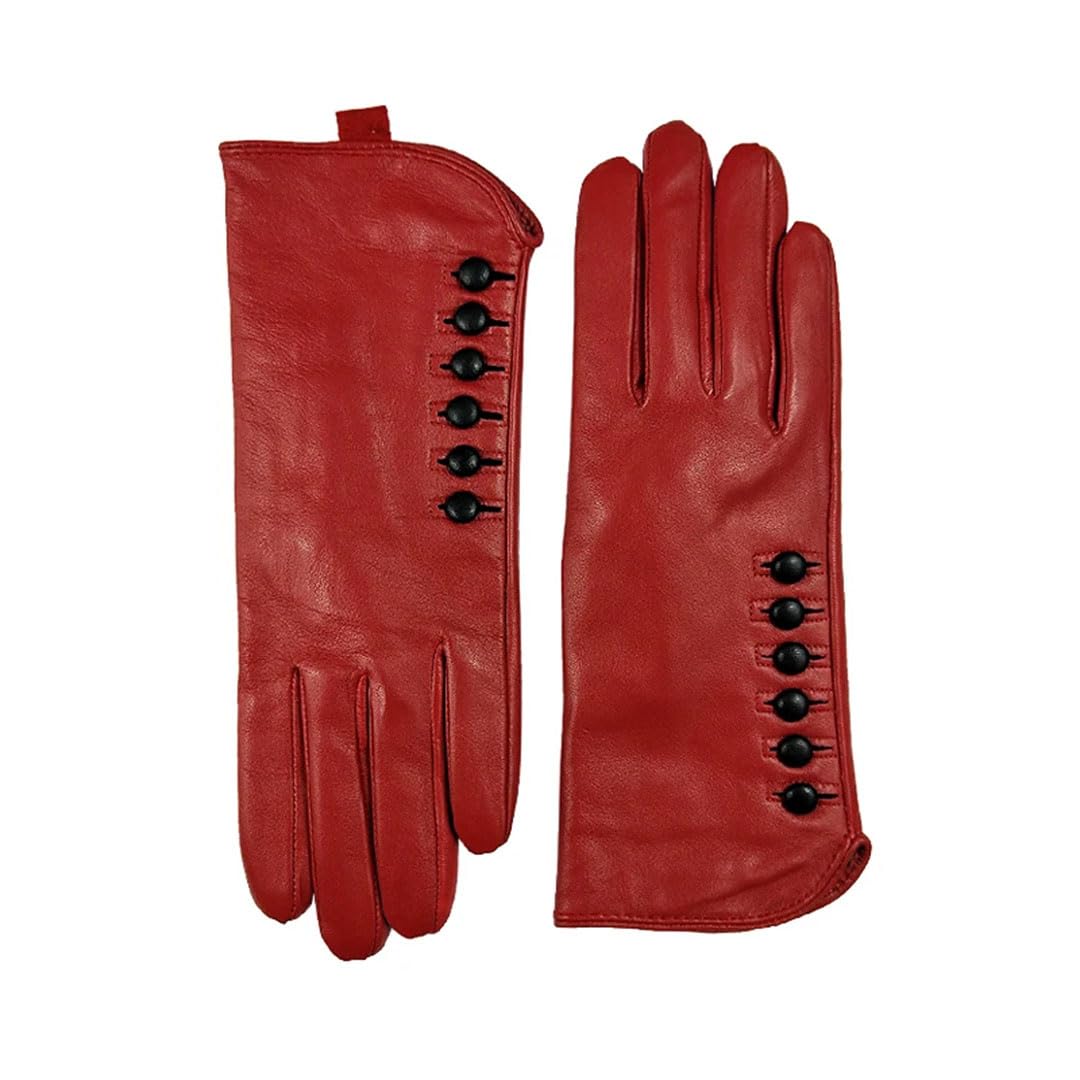 Damen-Handschuhe, echtes Leder, Winter, Ziegenhaut, warme Handschuhe, rot, Größe 9, rot, 9