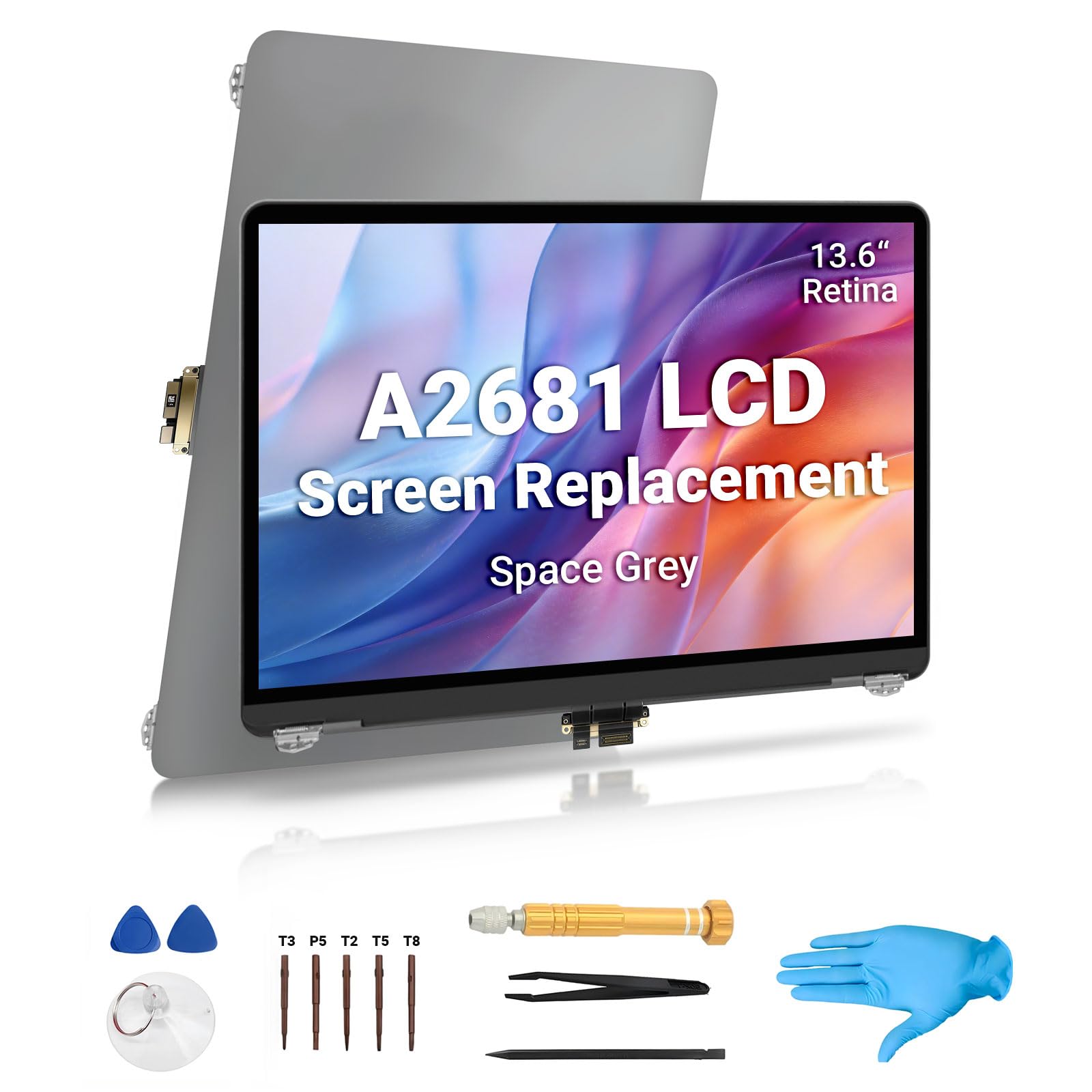 Screen Replacement for MacBook Air M2 A2681 2022 13.6" EMC 4074 Full LCD Display Assembly 2560x1664 with Tool Kit (SpaceGrey)