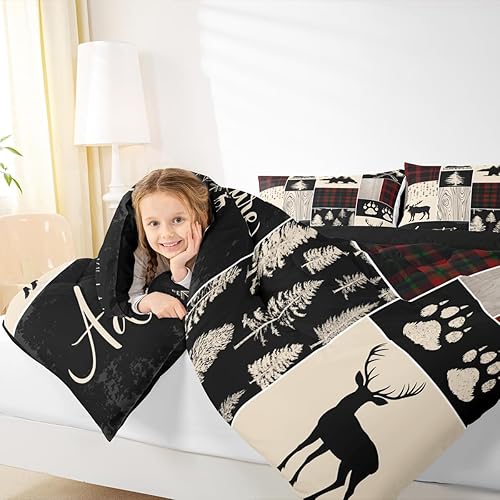 Miniatura 6 de Erosebridal Juego de ropa de cama retro navideño estilo cabaña, colcha rústica, mosaico estilo lodge, juego de edredón con estampado de vida
