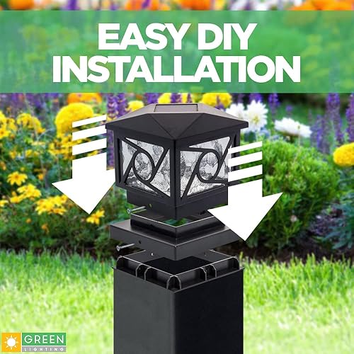 Miniatura 5 de GreenLighting Luces geométricas circulares para cubierta de poste de 4 x 4, tapas de poste solares para exteriores, impermeables, luces solares para