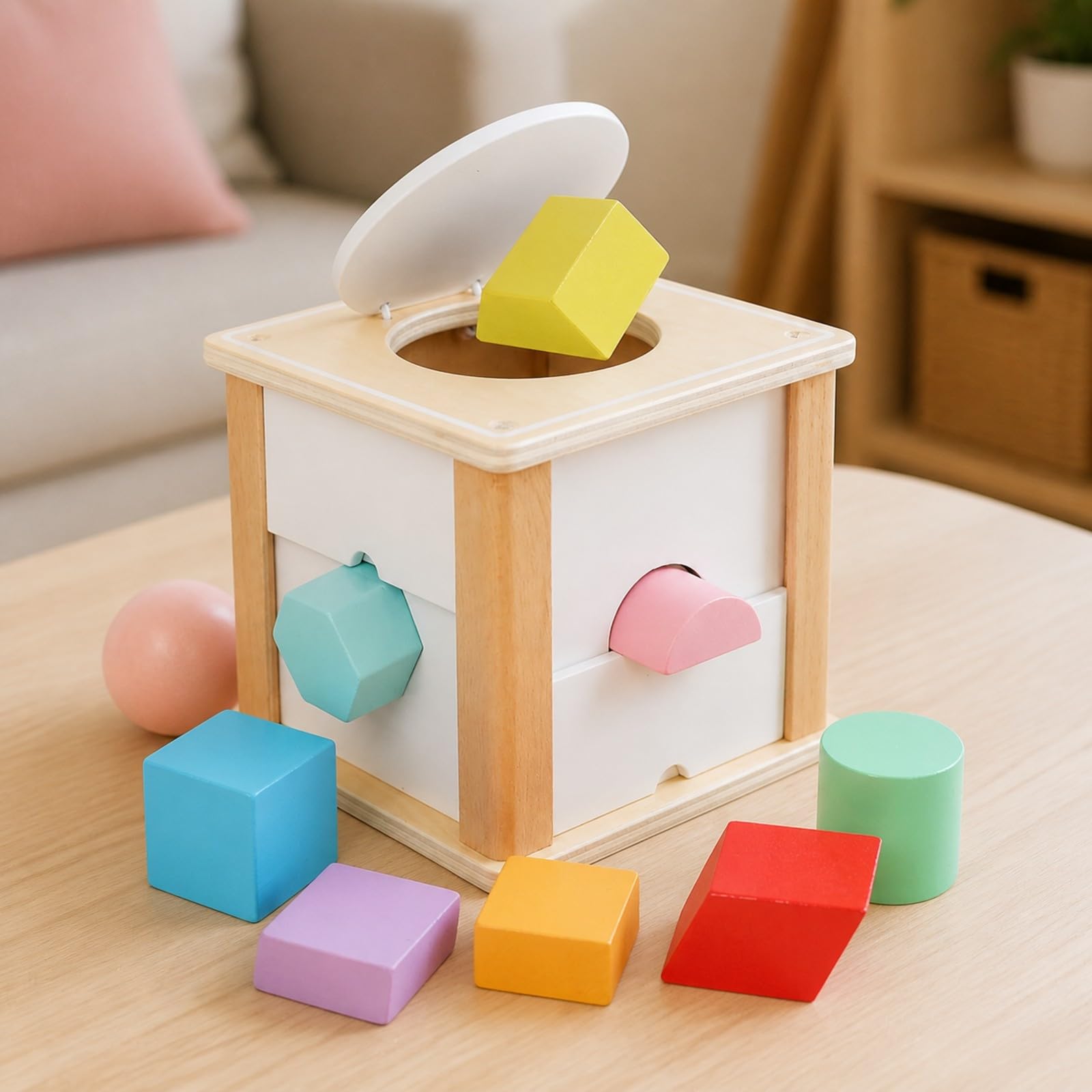 Cubo con Blocchi Colorati | Bordi Arrotondati e Levigati, Cubo Classificatore di Forme, Sicuro, per Casa, Asilo, Scuola Dell'infanzia