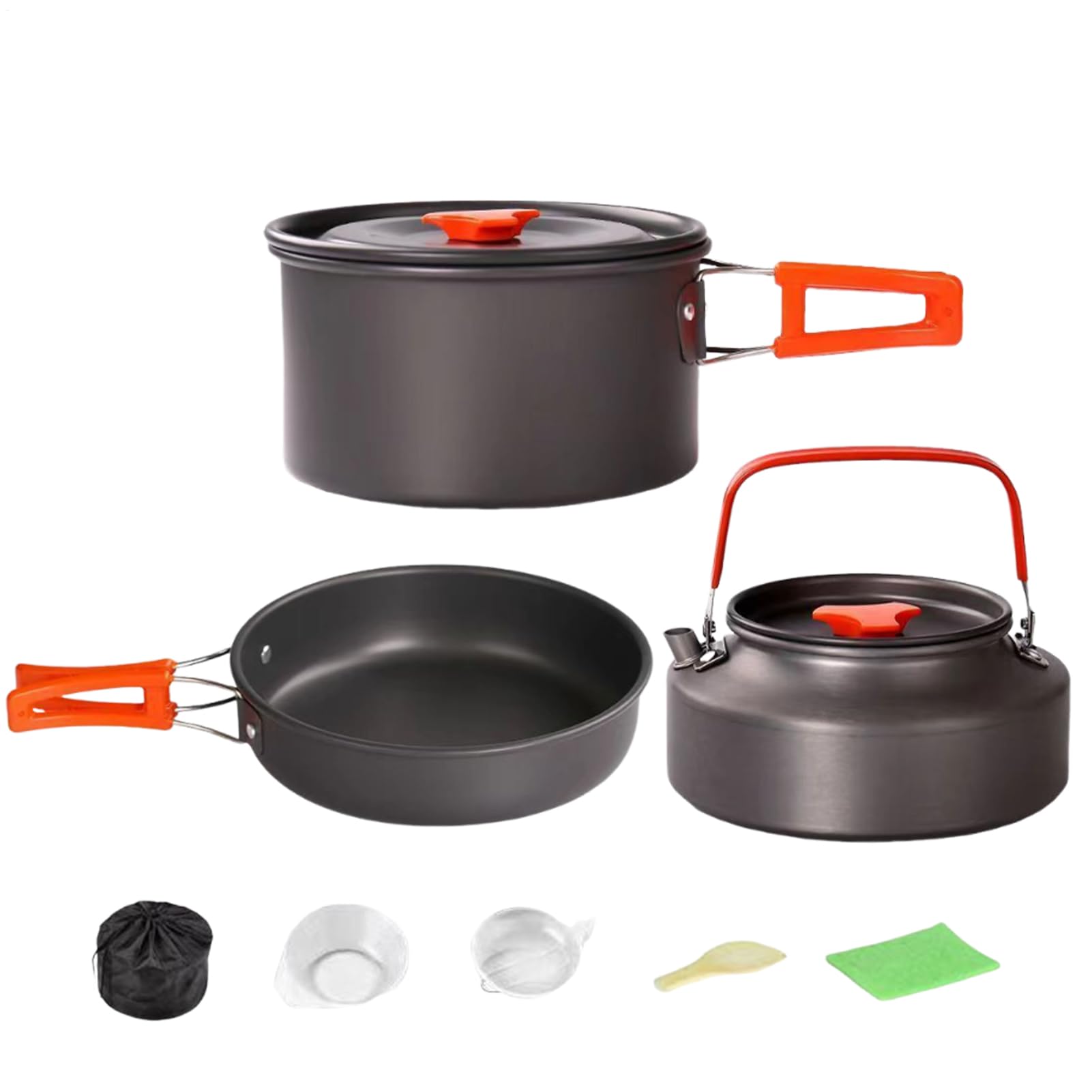 Zestaw Kuchenny Do Kempingu Nieprzywierająca Patelna, Garnek i Czajnik | Aluminiowy Zestaw Kuchenny na Camping oraz Wyprawy Dla Domu I Pleneru Backpacking Wędrówki Wędkowanie