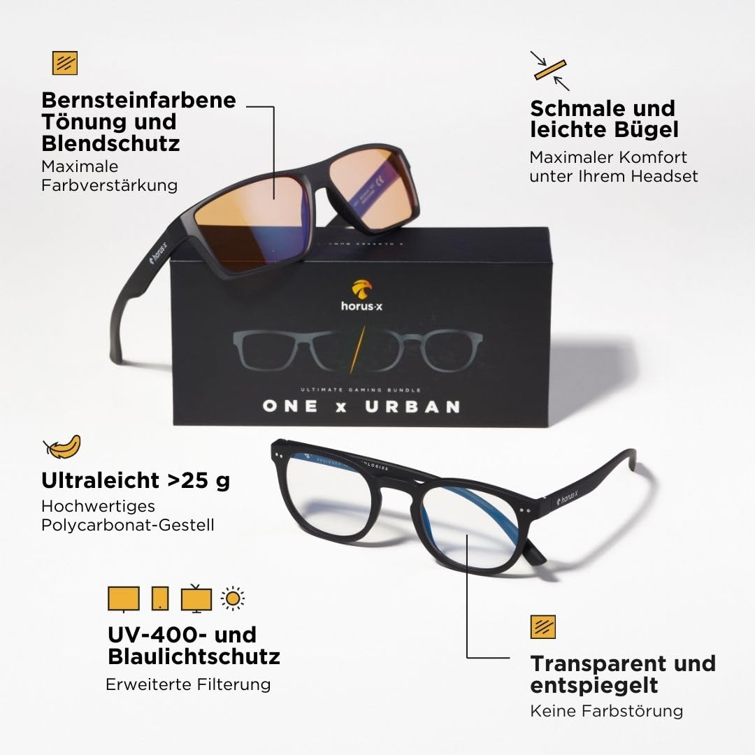 Horus X • Blaulichtfilter Brille Herren Damen | Blue Light Glasses | Gegen Ermüdung & Augenbelastung | Office & Gaming Brille