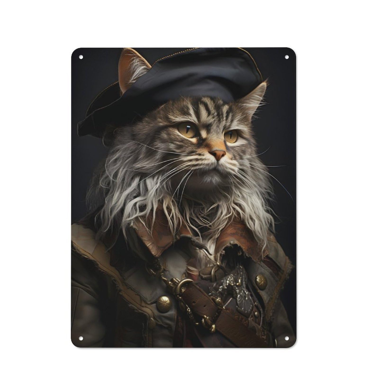 Junmoney Cat Pirate Portrait Metal Wall Sign 40X30cm Featuring For Living Room Wall, For Decorating Living Rooms And Feature Walls