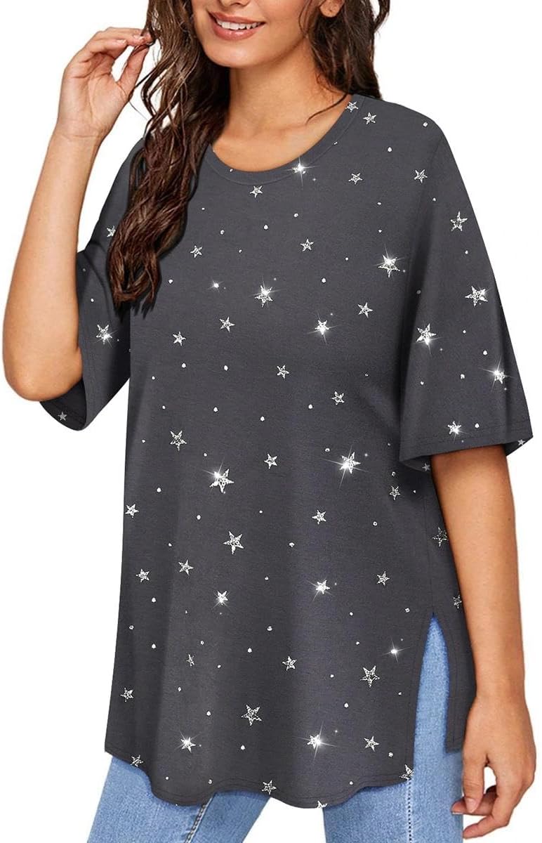 TIYOMI Plus Size Distressed Oversized T-Shirts Short Sleeve Tops for Women Crewneck Shirts XL-5XL