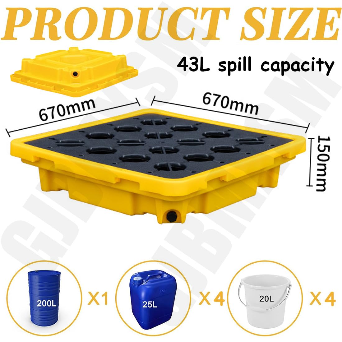 Vasca Anti-Sversamento per Serbatoio di Olio,Piattaforma di Contenimento per Fusti,Vasca di Raccolta Modulare Industriale per Garage,Seminterrati,Laboratori E Spazi,67 * 67 * 15cm
