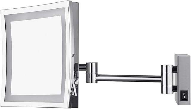 AECHOO Wall Mounted Mirrors Makeup Shaving Mirror LED Lighted Luxury Bathroom Mirror for Hotel Vanity with Adjustable Extendable Square 8.5inch 5x Magnification Surface Chrome Finish