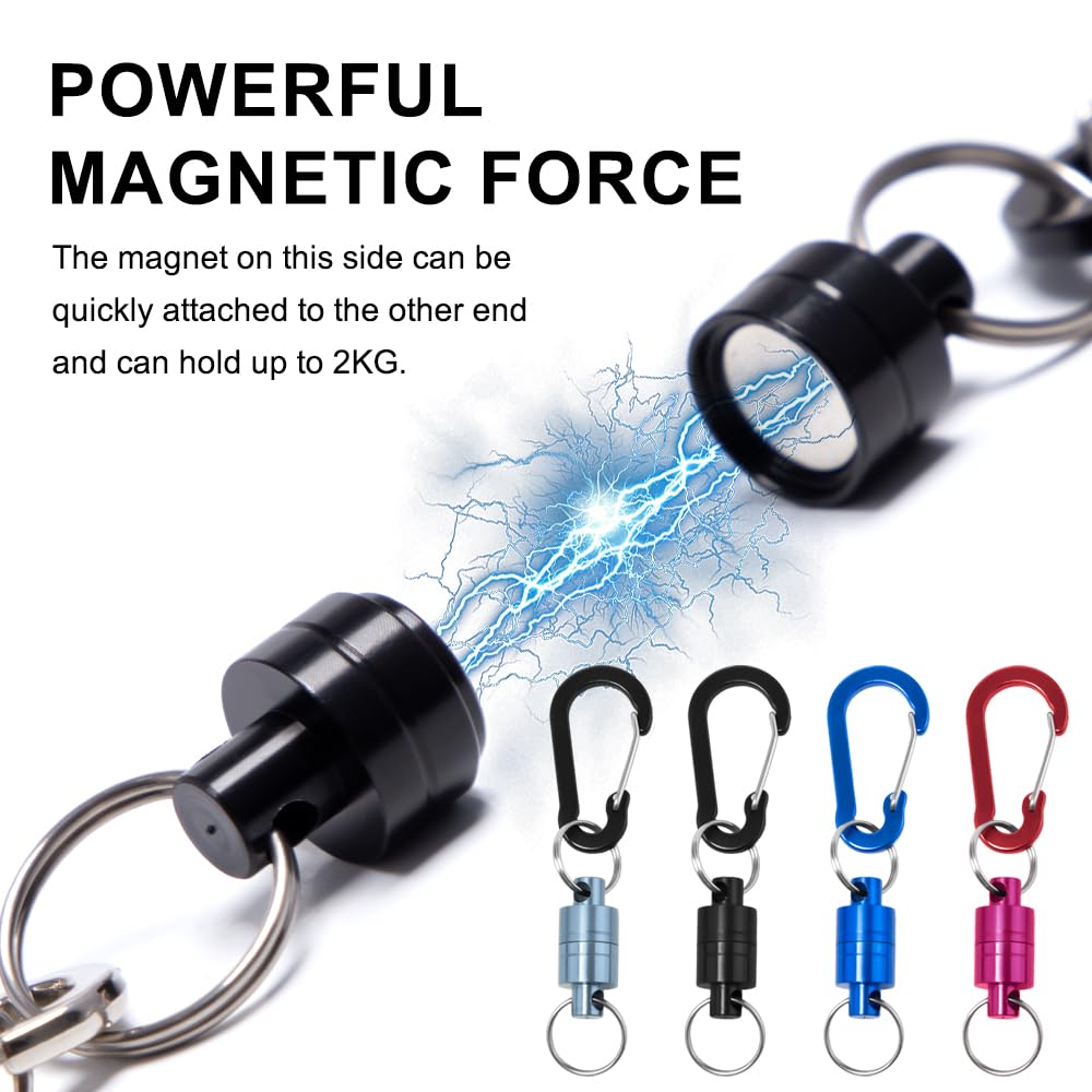 4 Pièces Aimant pour Epuisette, Libération de Filet Magnétique avec Porte Clé Extensible Spirale Boucle Magnétique de Filet pour Pêche Surf Randonnée L'alpinisme 4 Couleurs