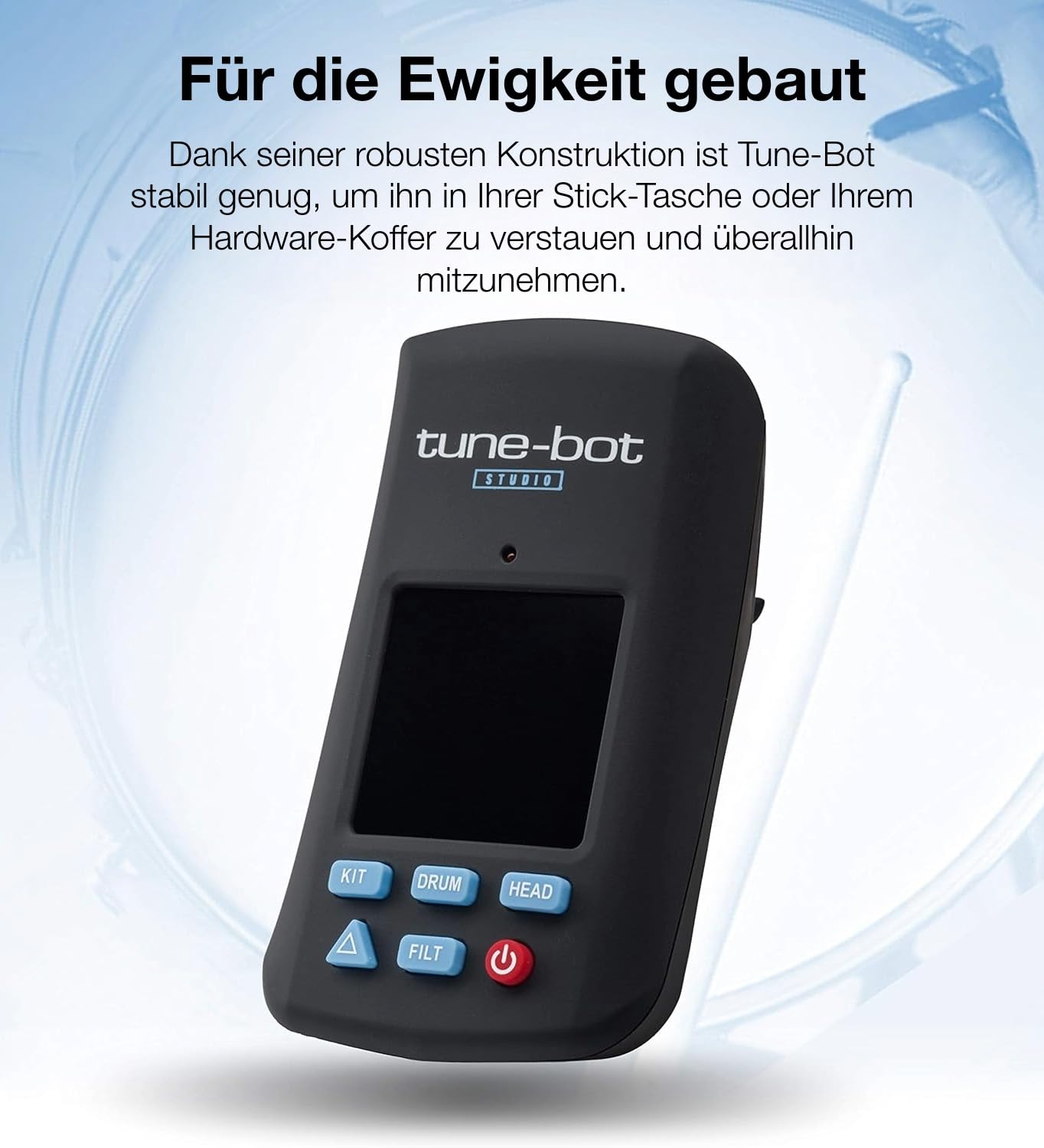 Overtone Labs Tune-Bot Studio TBS-001 Digitales Schlagzeug-Stimmgerät mit Clip, Frequenz- & Tonhöhenmessung, Speicherfunktion für 5 Drumkits, LCD-Farbdisplay, inkl. Etui