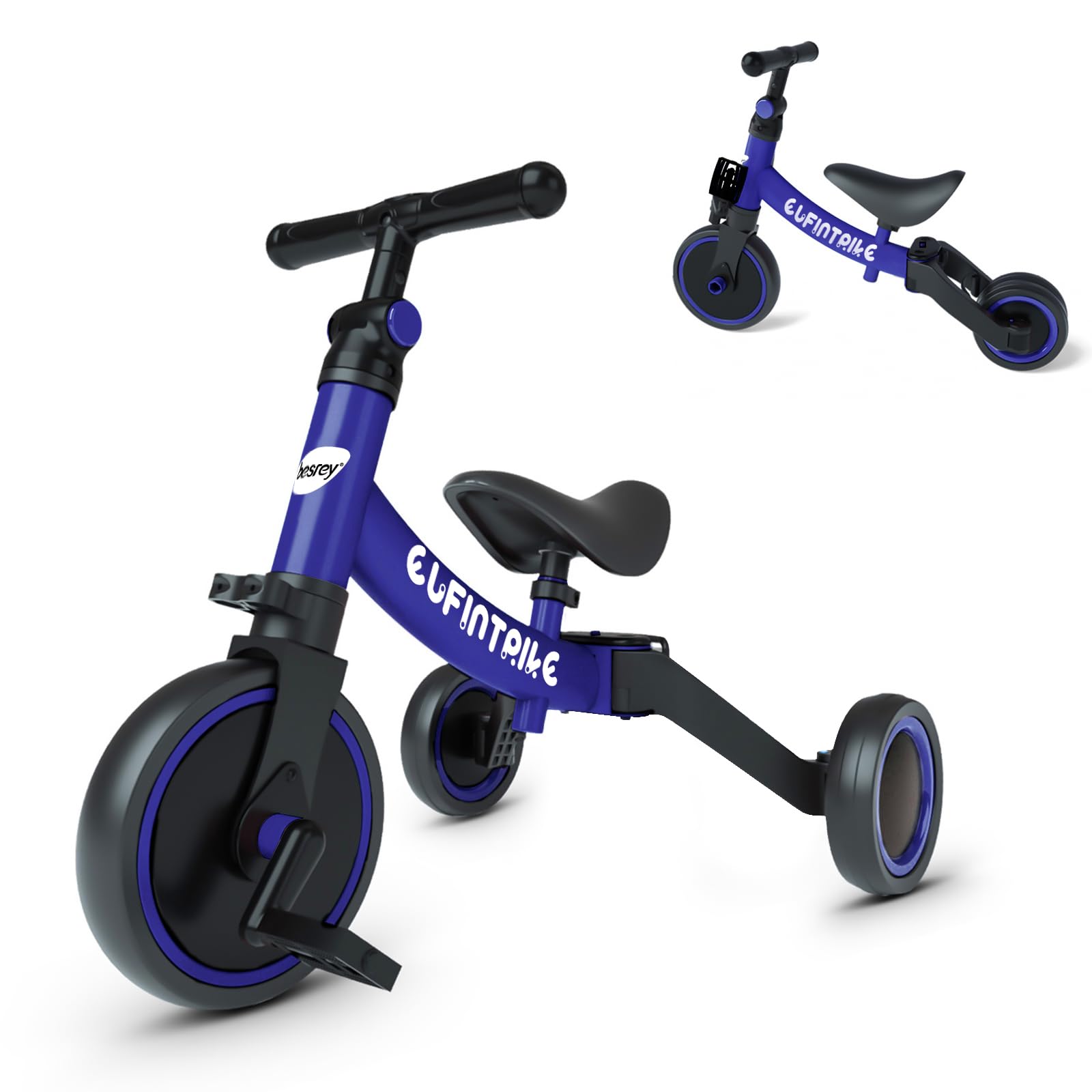 besrey Tricicli 5 in 1 Triciclo per Bambini da 1 a 5 Anni,Triciclo Senza Pedali,Bicicletta Senza Pedali, Blu Scuro