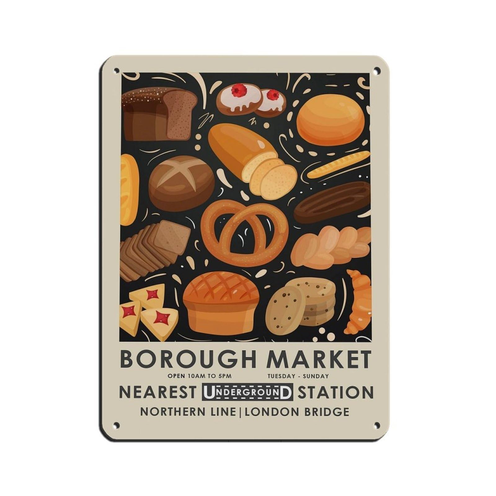 Borough Market,vintage Food Poster Tin Sign Vintage Metal Pub Club Cafe Bar Home Wall Art Decoration Poster Retro 12x16inch(30x40cm)