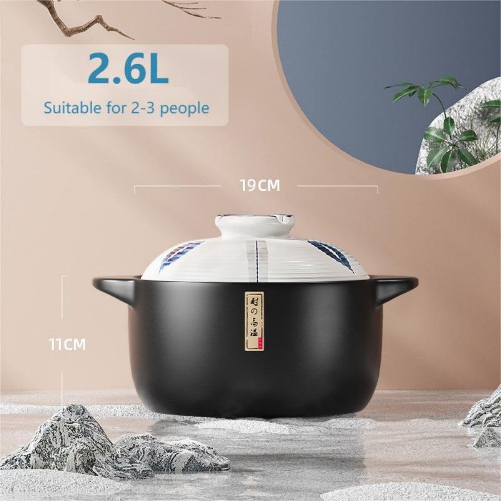 Casseruola rotonda in ceramica con coperchio, pentola per stufato in ceramica, pentola per zuppa cinese pentole da cucina antiaderente, resistente al calore 2,6 litri