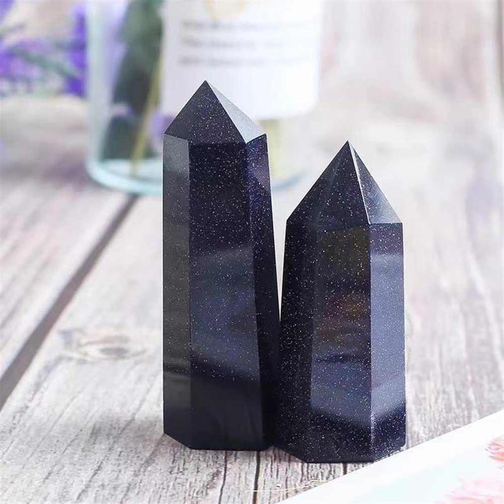 70 mm-80 mm natürlicher Kristall, blau-Goldener Sandstein, Turm, Quarzspitze for Feng Shui, 1 Stück, wunderschöner Kristall ERTEYIN