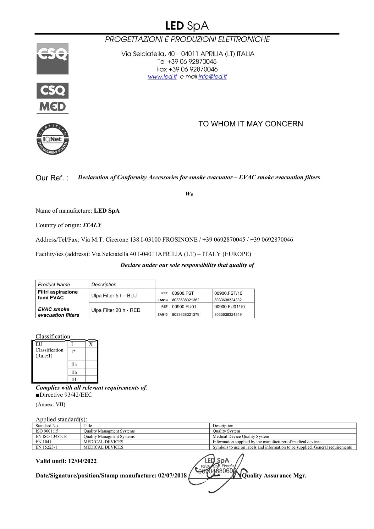 FILTRO RED ULPA (20 ore) - ricambio per 30450 da s.n. 0216383