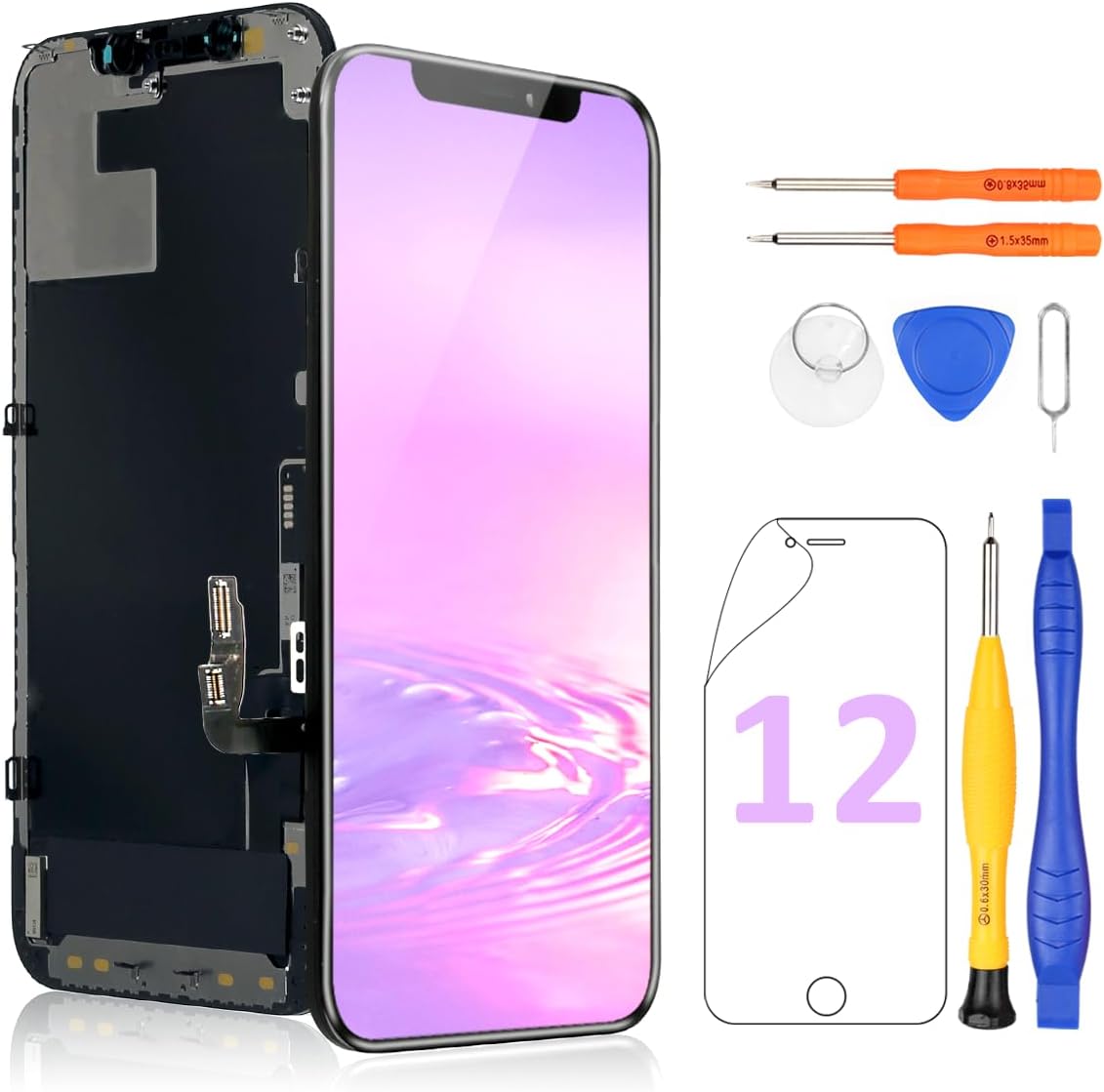 ZOETEC Schermo Di Ricambio Per IPhone 12 E 12 Pro - LCD FHD Con COF, Face ID, Kit Strumenti Incluso