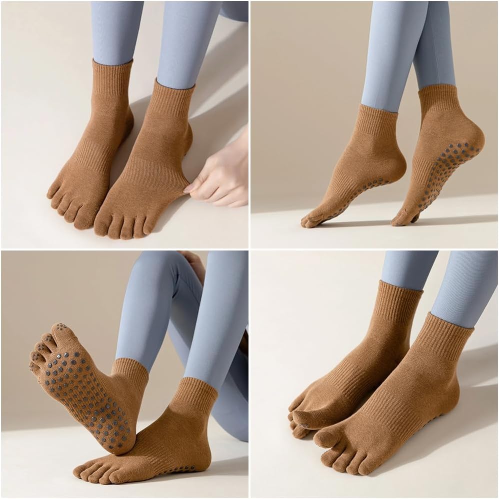 Slipper Socks with Grip 7 Pairs Women Non Slip Five Toe Floor Sock Hospital Sock Yoga Sock for Pilates Ballet Fitness