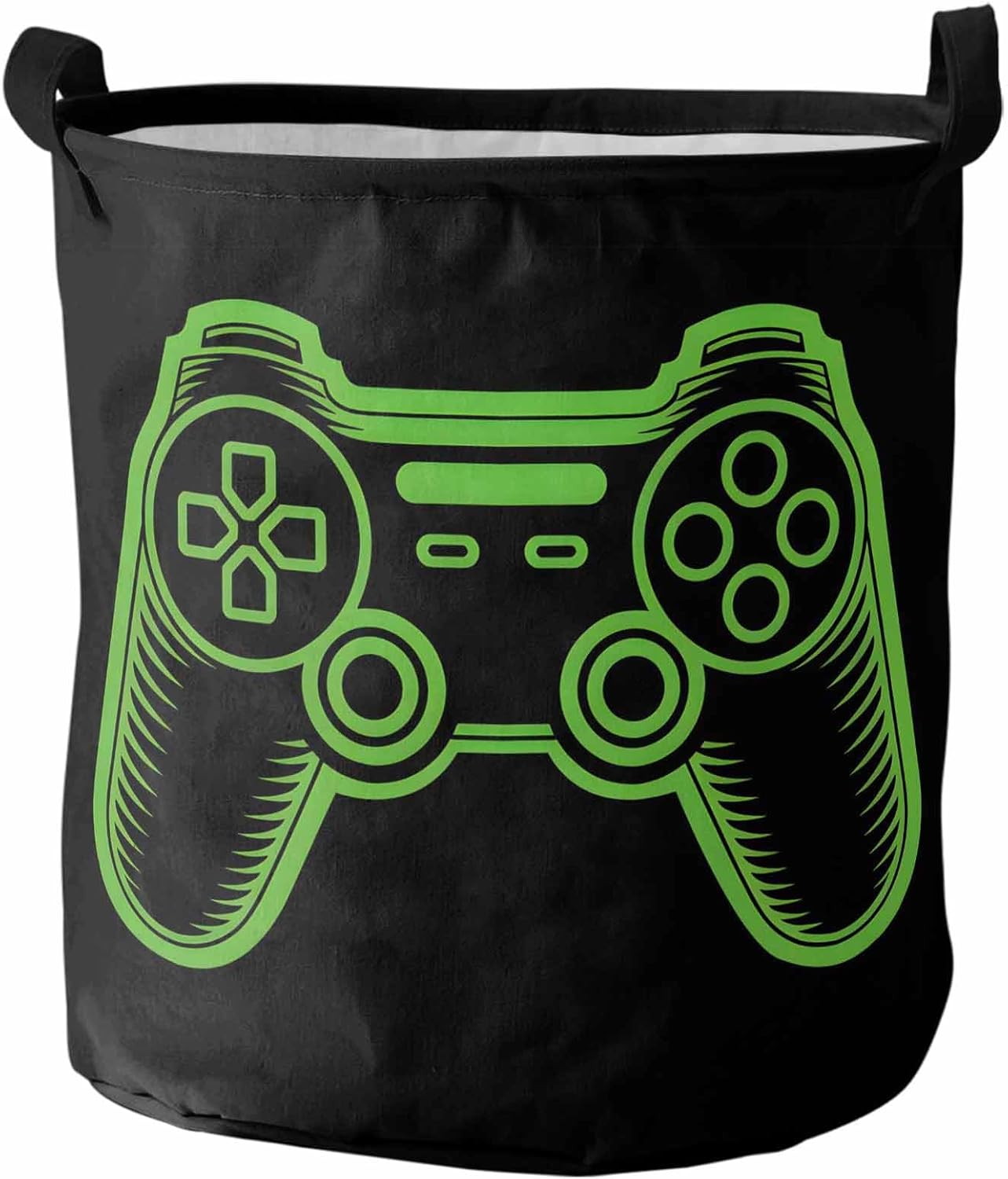 Collapsible Laundry Basket 60L, Green Game Controller Storage Bin Laundry Hamper with Handles, Modern Art Gaming Handheld Black Waterproof Clothes Baskets for Bedroom/Kitchen 16.5 x 17 In