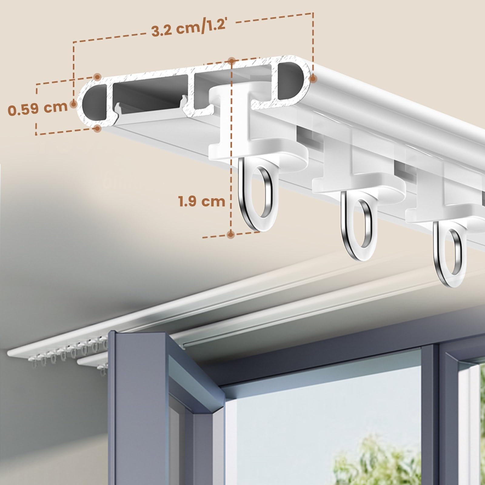 Rail de rideau adhésif – Tringle coulissante sans perçage pour séparateur de pièce, blanc, 4,80 m, idéale pour la séparation de la chambre à coucher et de la salle de bain