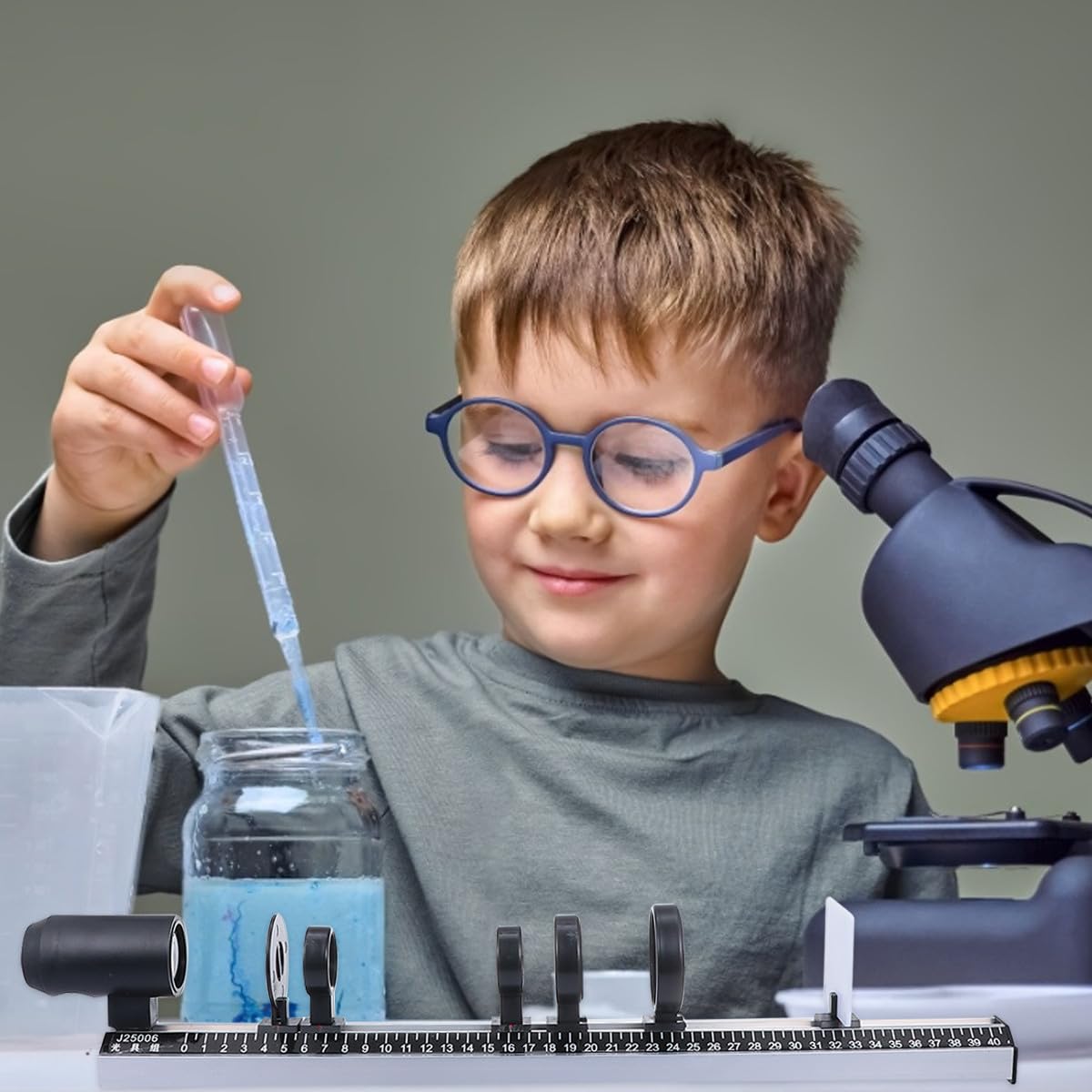 Zerodeko Set di 9 Pezzi di Strumenti Ottici in Plastica e Vetro per Esperimenti di Fisica, Kit Didattico per Insegnamento Ottico e Sviluppo Abilità Pratiche in Aula