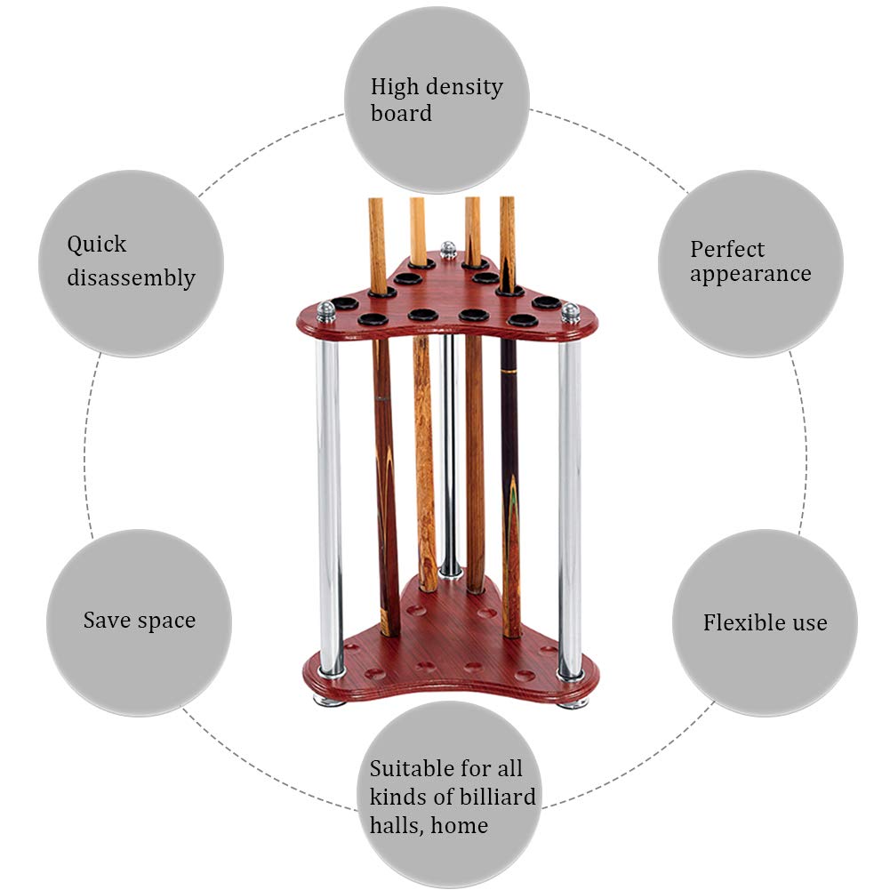Fitlyiee 12 Pool Cue Rack Wood Billiard Racks Display Floor Pool Cue Storage Stand for Fishing Rod Golf Club