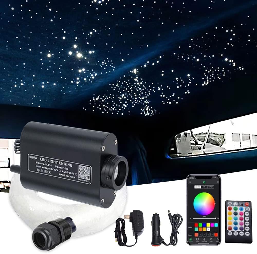 Black Friday - 60% OFF FIREWORK Meteor Bluetooth 16W RGBW Starlight Headliner, APP/Remote Music Mode LED Fiber Optic Light Star Ceiling Light Kit, Mixed 450pcs (0.03in+0.04in+0.06in) 9.8ft + Shooting Star kit