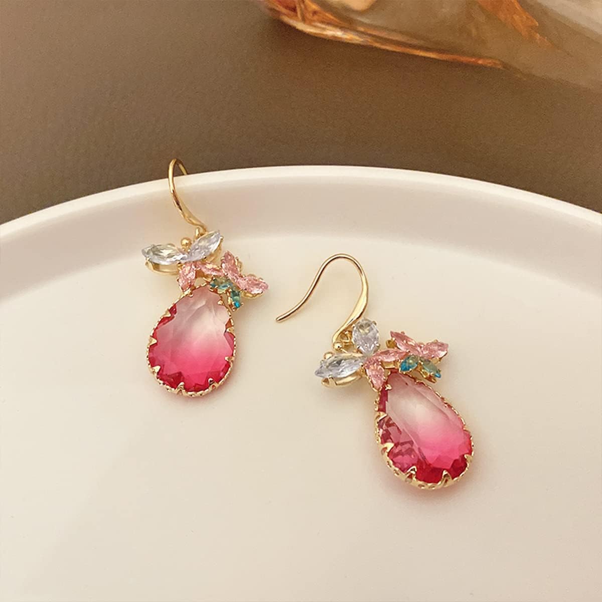 Crystal Teardrop Dangle Butterfly Earrings for Women, Clear CZ Dangling Statement Earrings Jewelry Gift For Party - Image 4